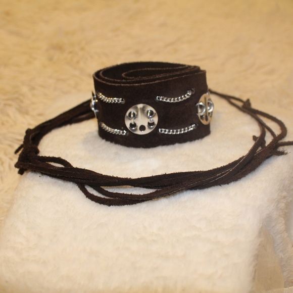 ??Vintage Brown suede & silver embellished belt main image 11